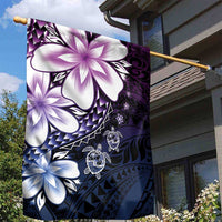 Polynesia Romantic Valentine Garden Flag Sea Turtle Couple With Purple Gradient Plumeria