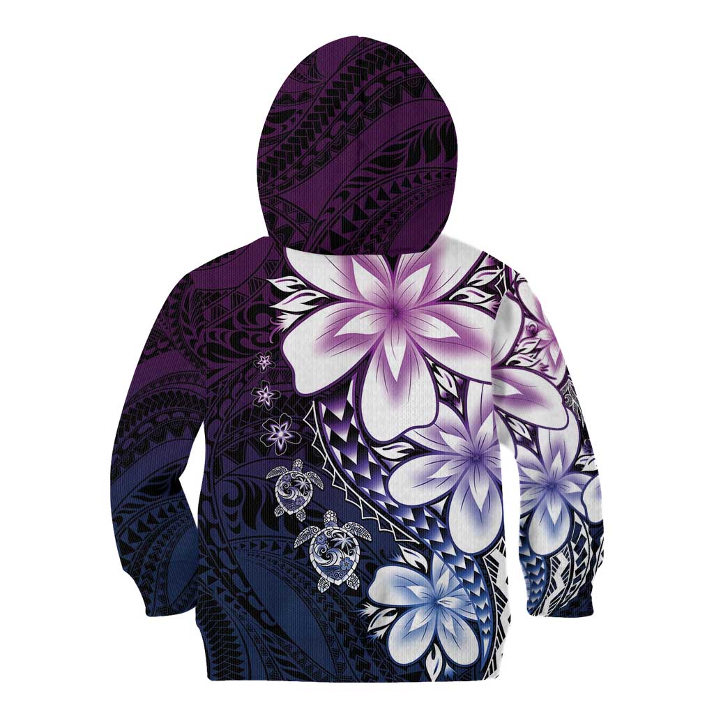 Polynesia Romantic Valentine Kid Hoodie Sea Turtle Couple With Purple Gradient Plumeria LT05 - Polynesian Pride
