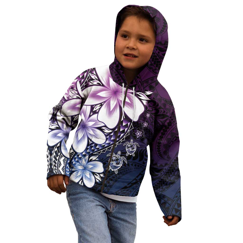 Polynesia Romantic Valentine Kid Hoodie Sea Turtle Couple With Purple Gradient Plumeria LT05 - Polynesian Pride