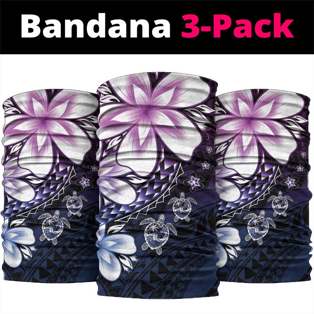 Polynesia Romantic Valentine Neck Gaiter Sea Turtle Couple With Purple Gradient Plumeria