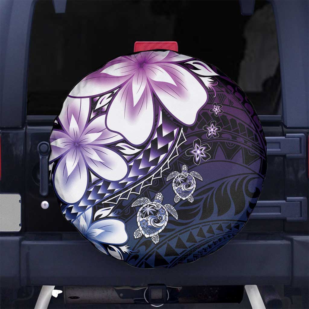 Polynesia Romantic Valentine Spare Tire Cover Sea Turtle Couple With Purple Gradient Plumeria