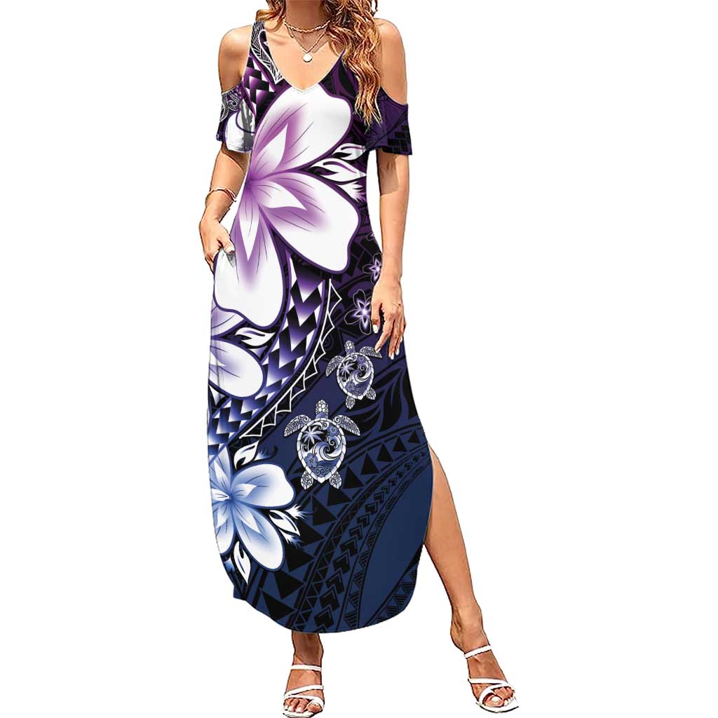 Polynesia Romantic Valentine Summer Maxi Dress Sea Turtle Couple With Purple Gradient Plumeria