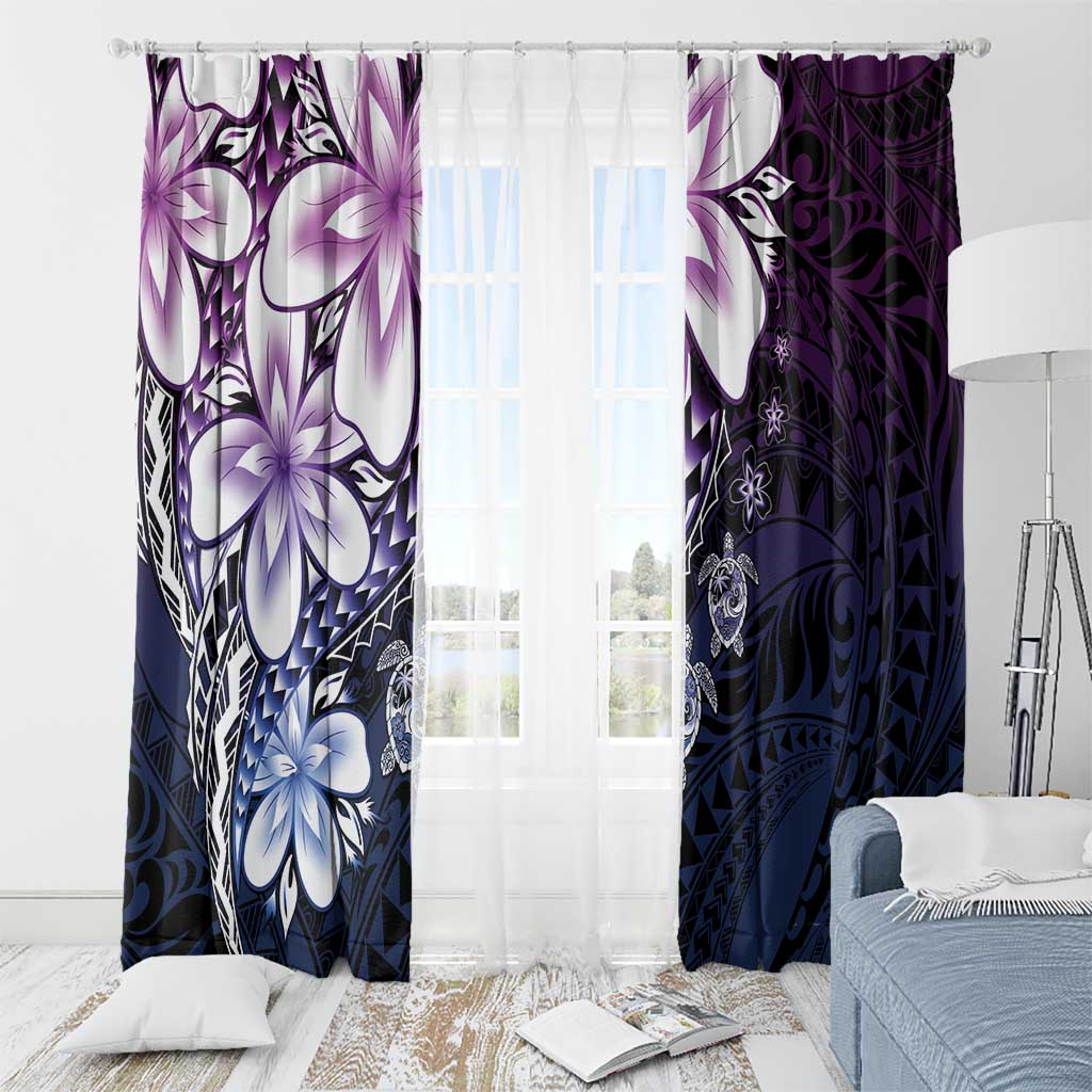 Polynesia Romantic Valentine Window Curtain Sea Turtle Couple With Purple Gradient Plumeria LT05 - Polynesian Pride