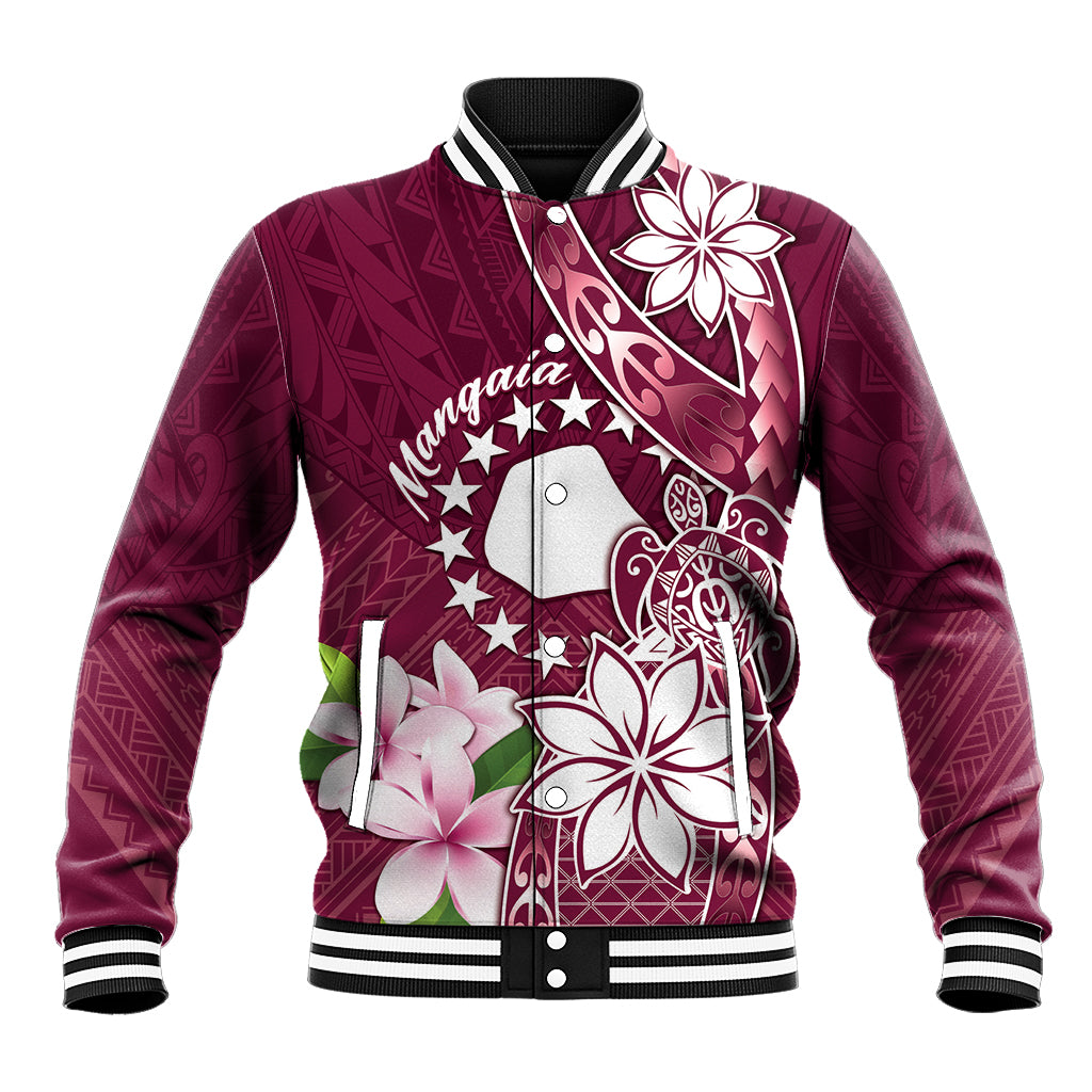 Personalised Cook Island Mangaia Gospel Day Baseball Jacket Floral Tribal Pattern LT05 Unisex Maroon - Polynesian Pride