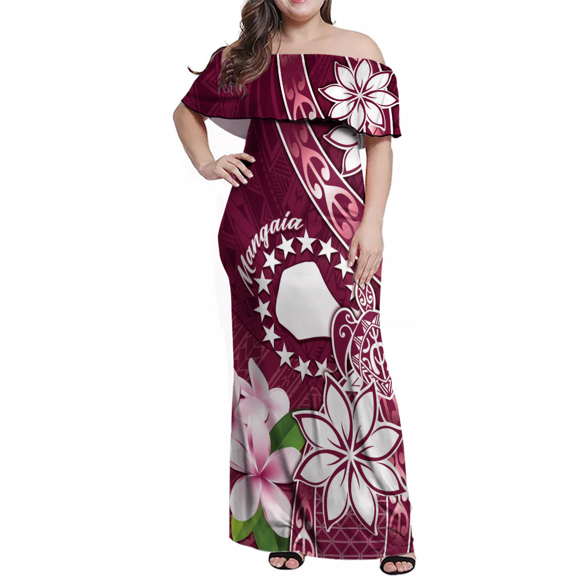 Personalised Cook Island Mangaia Gospel Day Family Matching Off Shoulder Maxi Dress and Hawaiian Shirt Floral Tribal Pattern