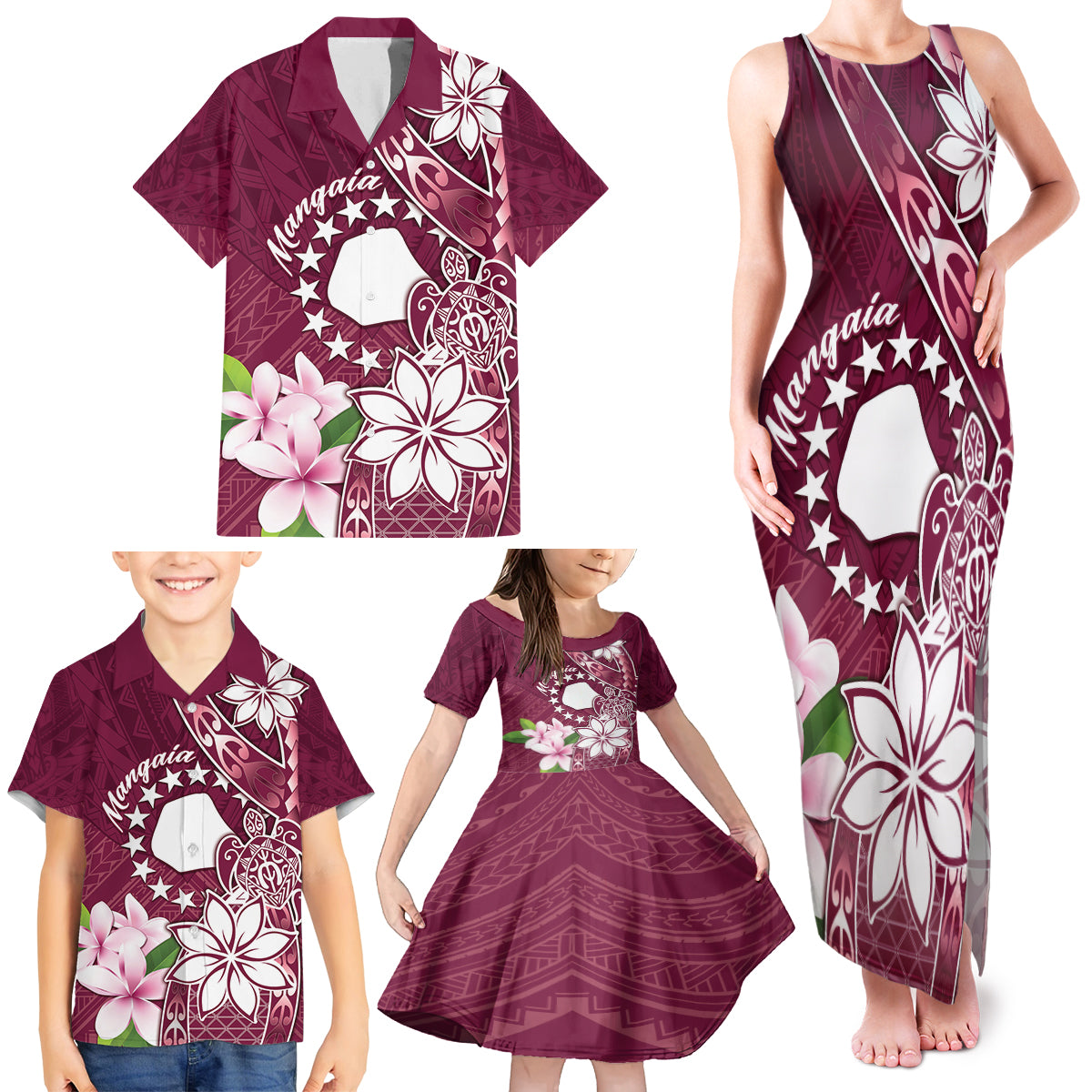 Personalised Cook Island Mangaia Gospel Day Family Matching Tank Maxi Dress and Hawaiian Shirt Floral Tribal Pattern