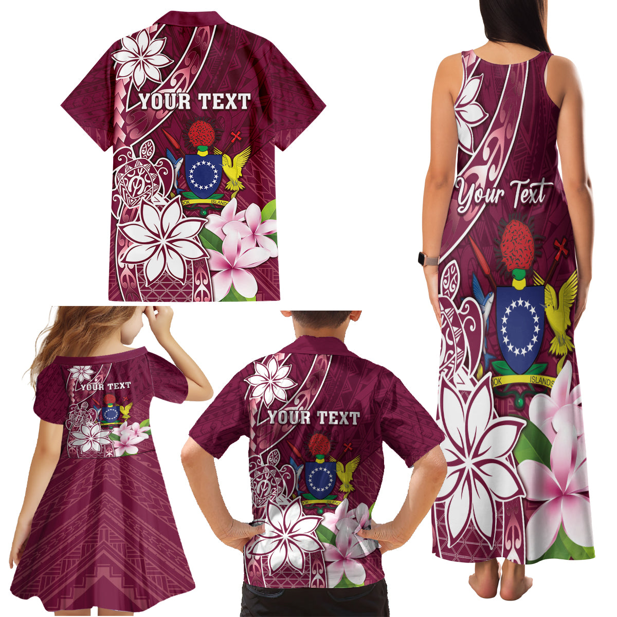 Personalised Cook Island Mangaia Gospel Day Family Matching Tank Maxi Dress and Hawaiian Shirt Floral Tribal Pattern