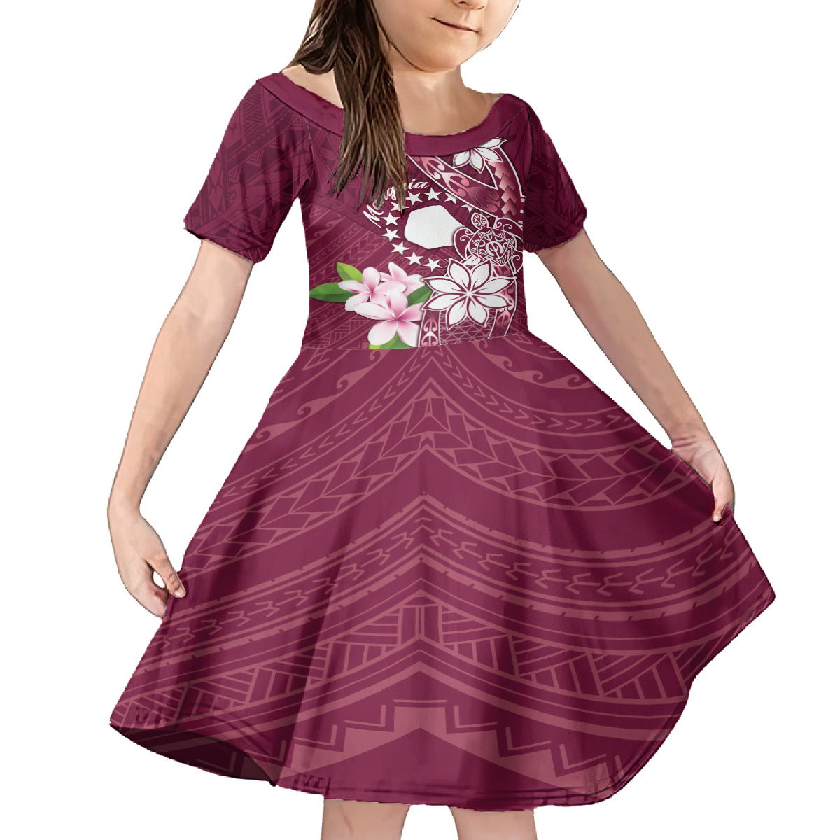 Personalised Cook Island Mangaia Gospel Day Kid Short Sleeve Dress Floral Tribal Pattern LT05 KID Maroon - Polynesian Pride