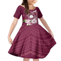 Personalised Cook Island Mangaia Gospel Day Kid Short Sleeve Dress Floral Tribal Pattern LT05 KID Maroon - Polynesian Pride