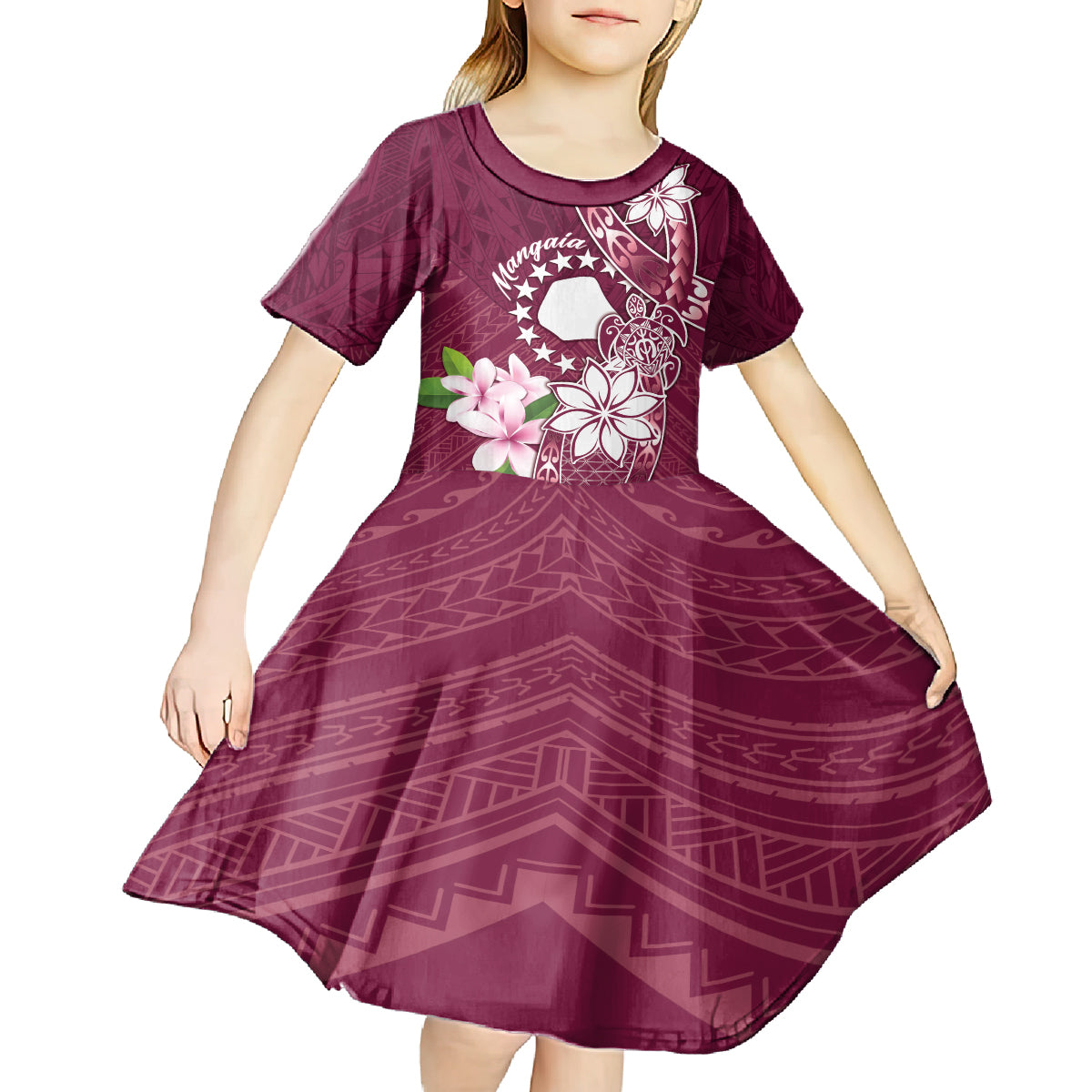 Personalised Cook Island Mangaia Gospel Day Kid Short Sleeve Dress Floral Tribal Pattern LT05 - Polynesian Pride