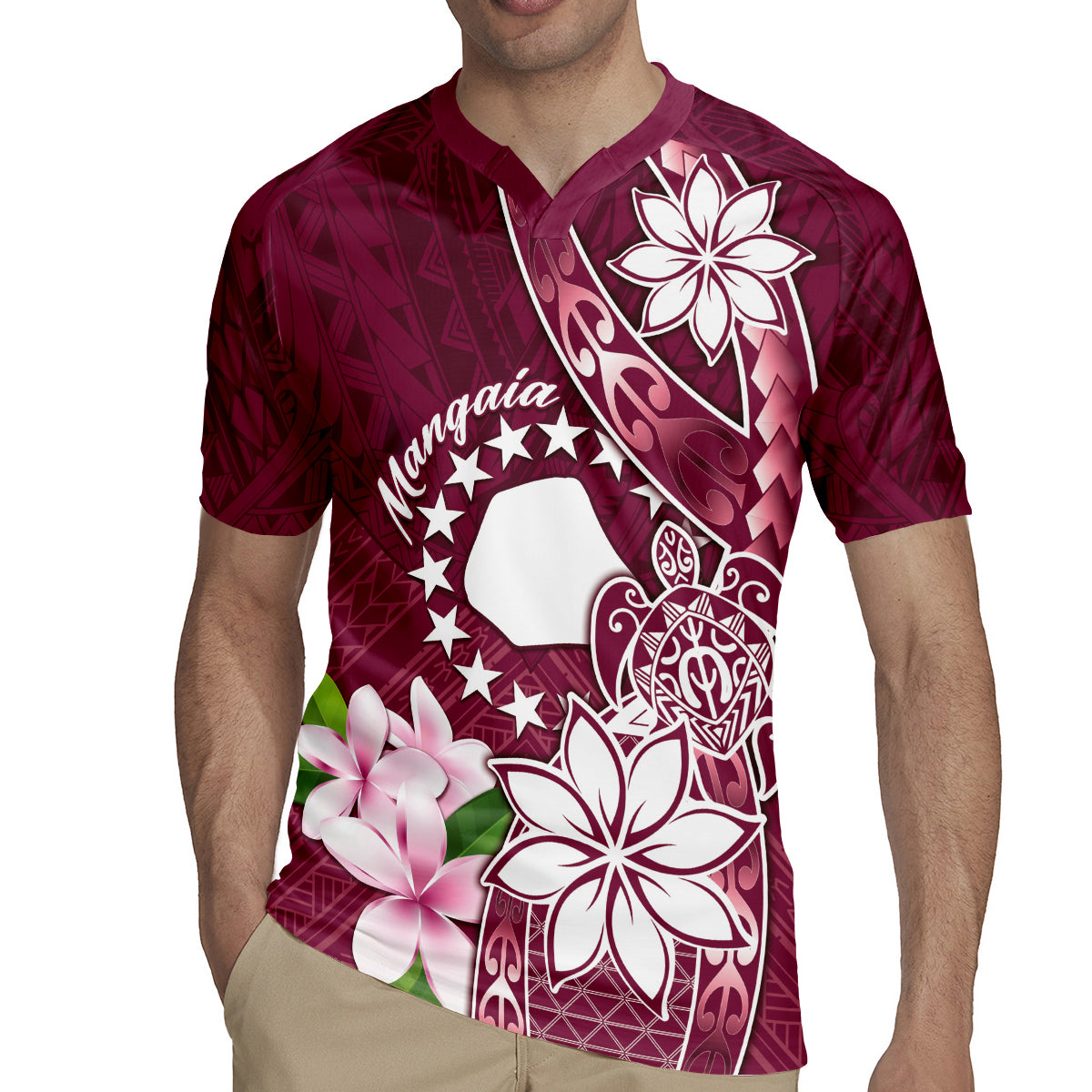 Personalised Cook Island Mangaia Gospel Day Rugby Jersey Floral Tribal Pattern