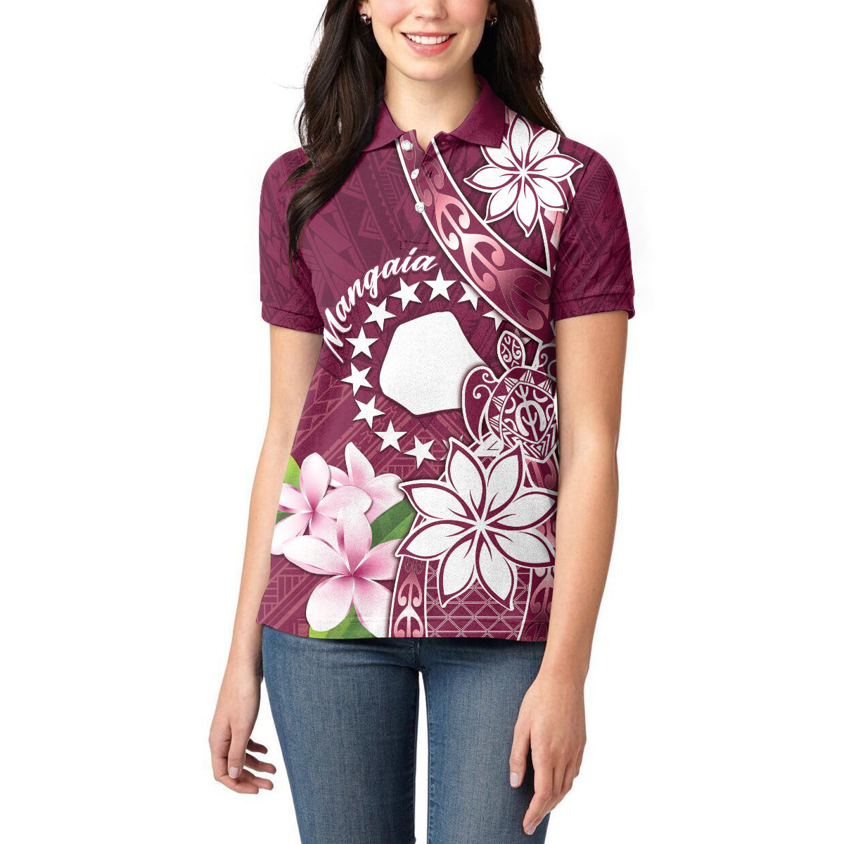 Personalised Cook Island Mangaia Gospel Day Women Polo Shirt Floral Tribal Pattern