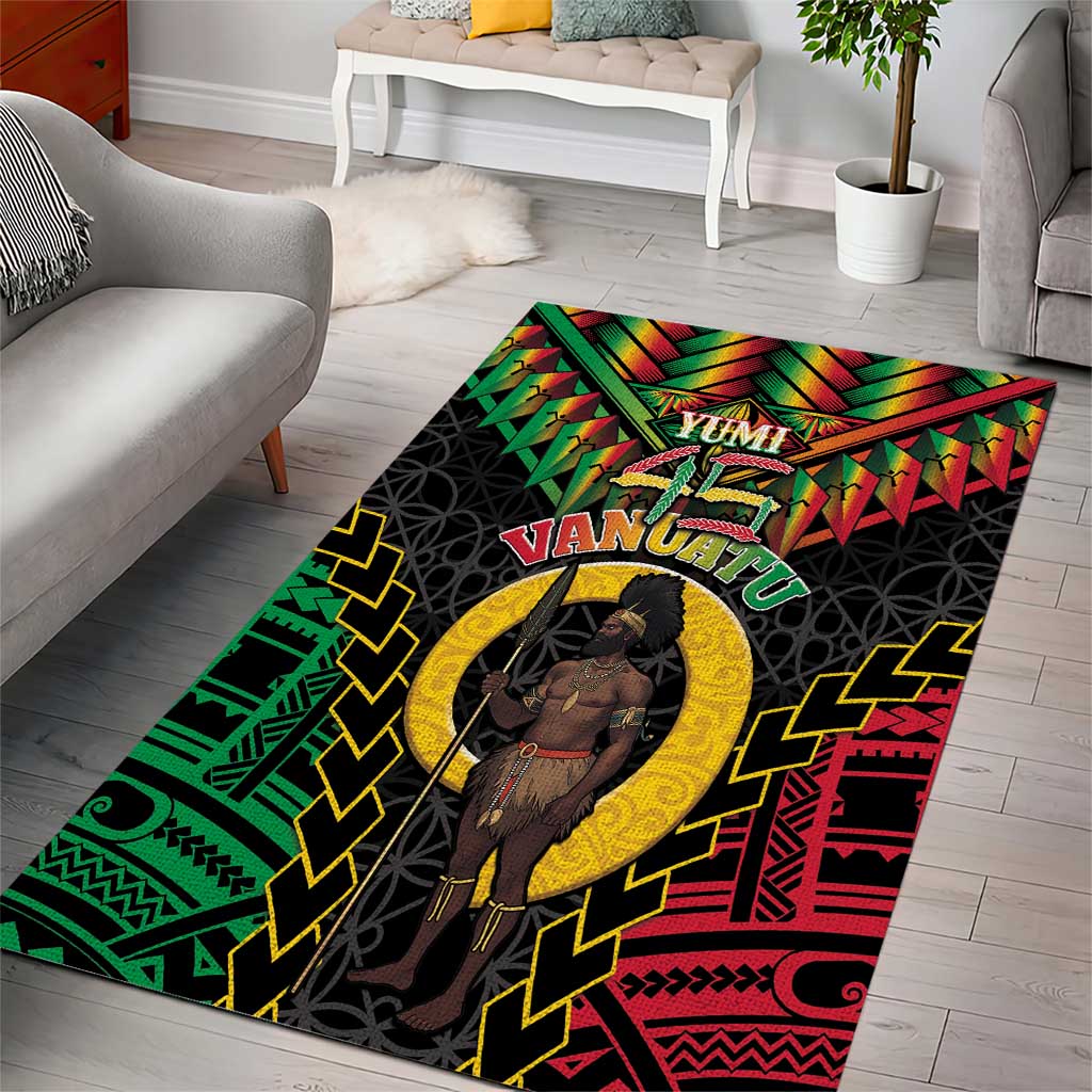 Vanuatu 45th Anniversary Independence Day Area Rug Melanesian Warrior With Sand Drawing Pattern LT05