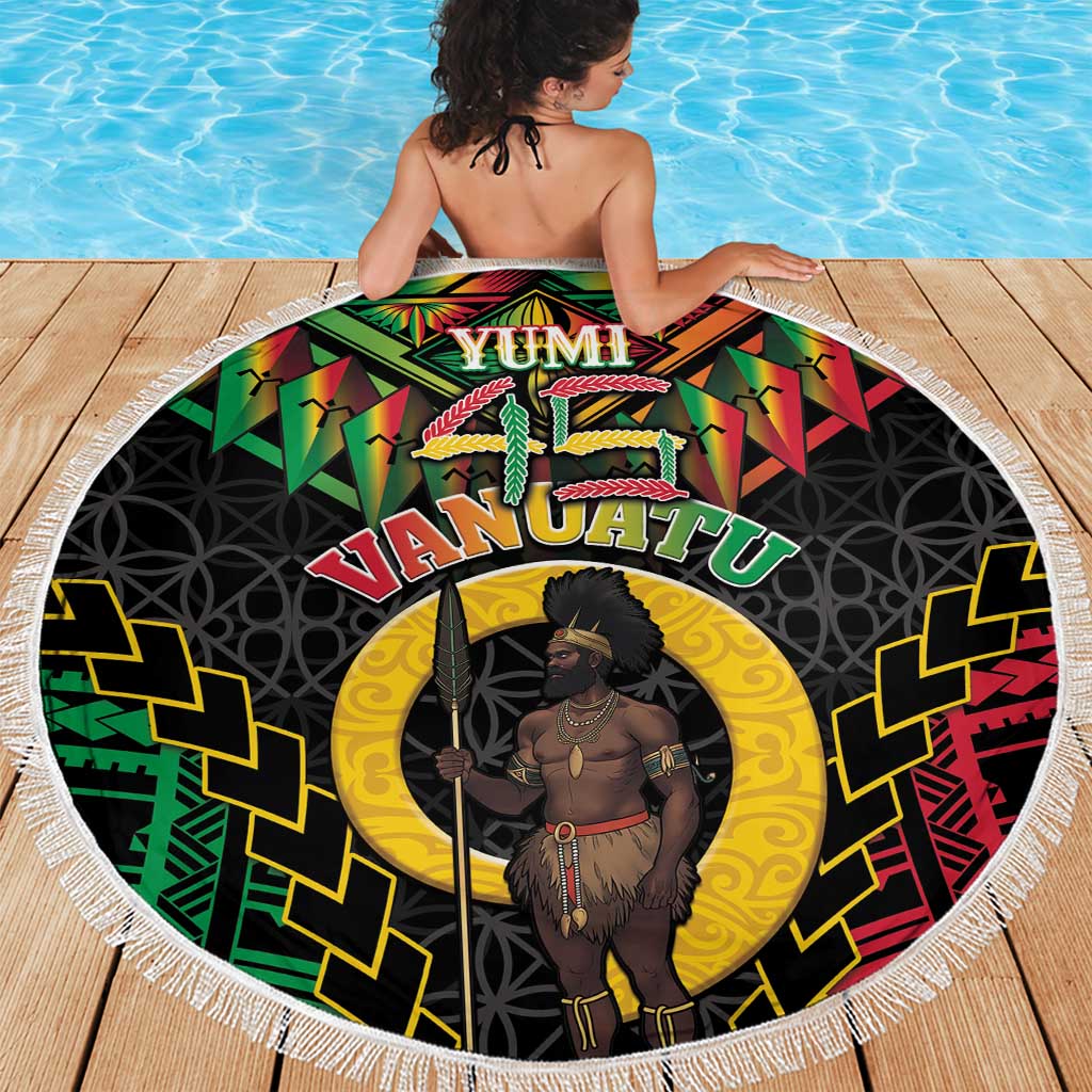 Vanuatu 45th Anniversary Independence Day Beach Blanket Melanesian Warrior With Sand Drawing Pattern LT05