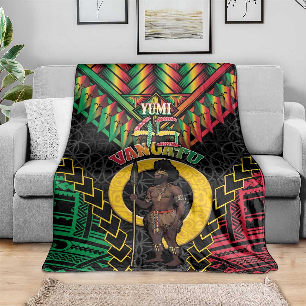 Vanuatu 45th Anniversary Independence Day Blanket Melanesian Warrior With Sand Drawing Pattern LT05