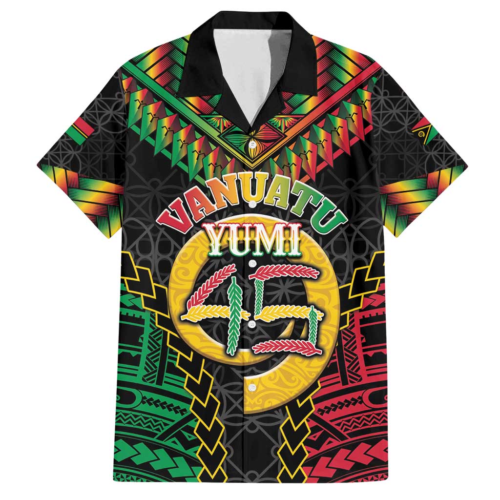 Vanuatu 45th Anniversary Independence Day Family Matching Long Sleeve Bodycon Dress and Hawaiian Shirt Melanesian Warrior With Sand Drawing Pattern LT05