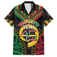 Vanuatu 45th Anniversary Independence Day Family Matching Long Sleeve Bodycon Dress and Hawaiian Shirt Melanesian Warrior With Sand Drawing Pattern LT05