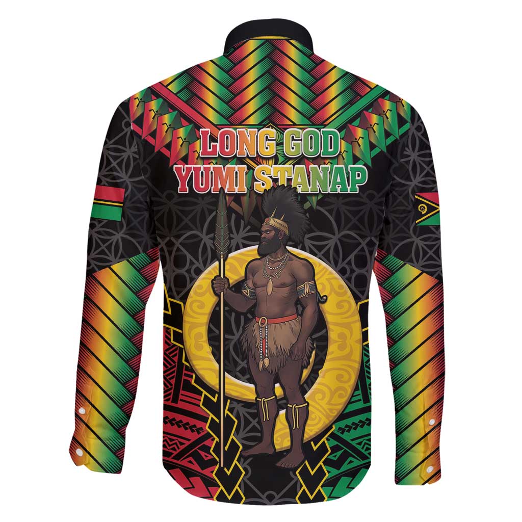 Vanuatu 45th Anniversary Independence Day Family Matching Long Sleeve Bodycon Dress and Hawaiian Shirt Melanesian Warrior With Sand Drawing Pattern LT05