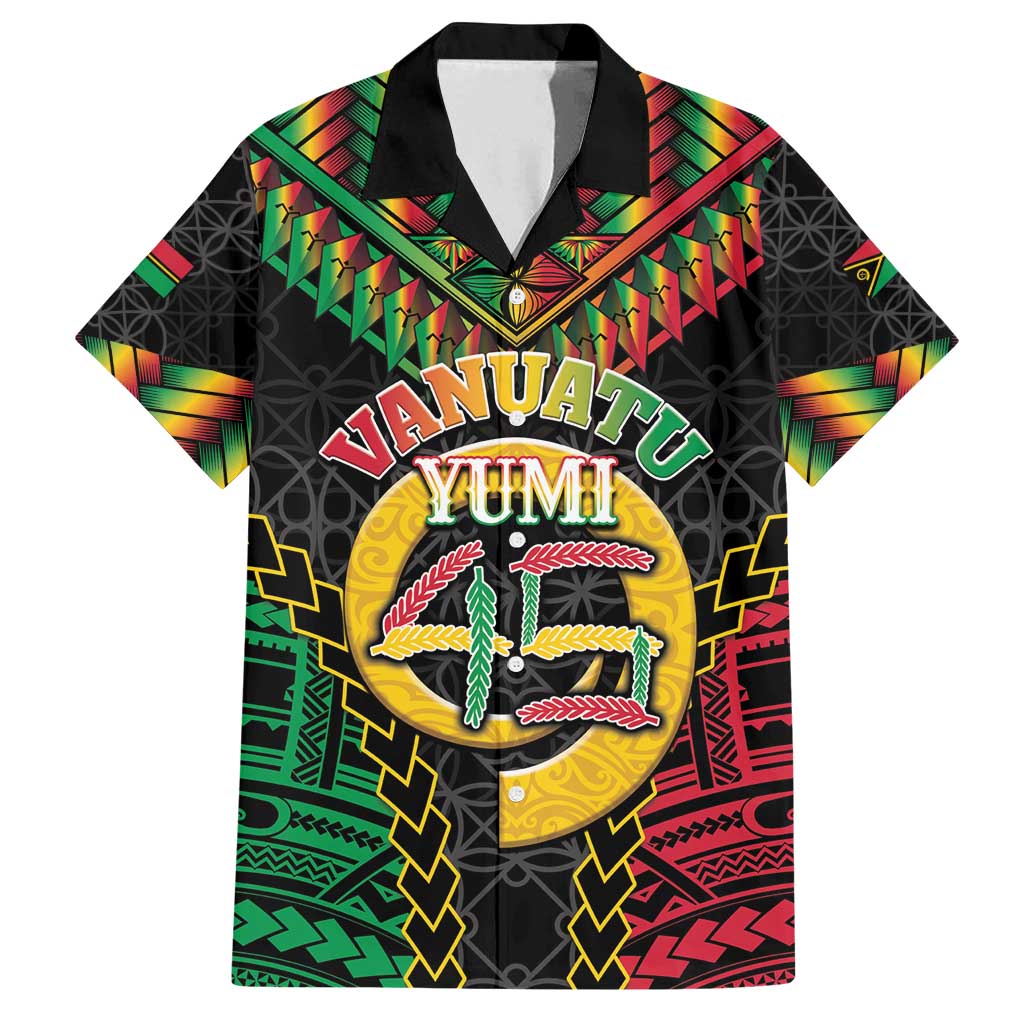 Vanuatu 45th Anniversary Independence Day Family Matching Off Shoulder Maxi Dress and Hawaiian Shirt Melanesian Warrior With Sand Drawing Pattern LT05
