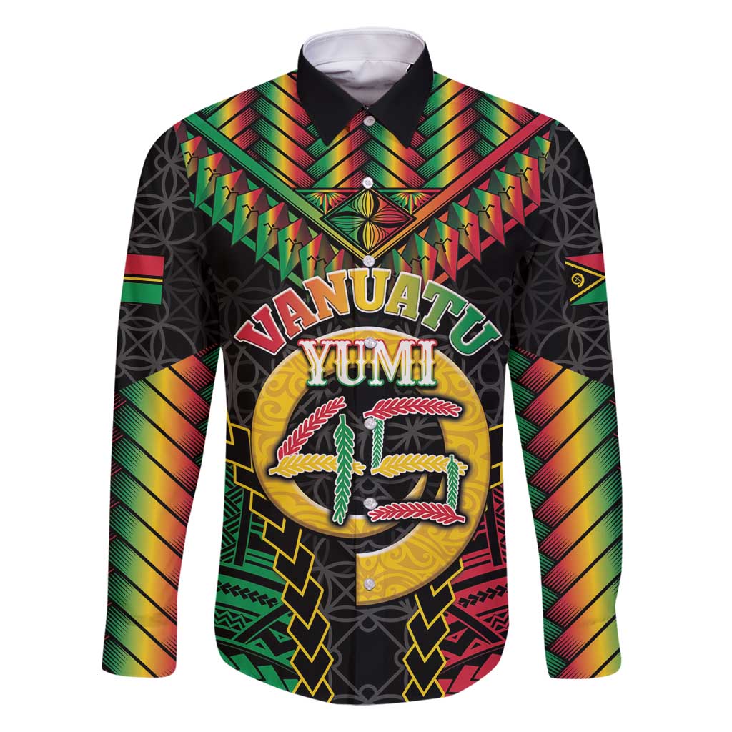 Vanuatu 45th Anniversary Independence Day Family Matching Off Shoulder Short Dress and Hawaiian Shirt Melanesian Warrior With Sand Drawing Pattern LT05