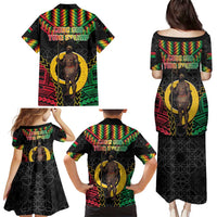 Vanuatu 45th Anniversary Independence Day Family Matching Puletasi and Hawaiian Shirt Melanesian Warrior With Sand Drawing Pattern LT05