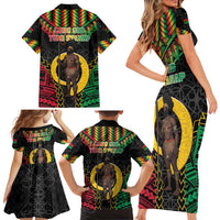 Vanuatu 45th Anniversary Independence Day Family Matching Short Sleeve Bodycon Dress and Hawaiian Shirt Melanesian Warrior With Sand Drawing Pattern LT05
