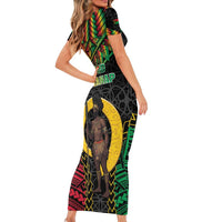 Vanuatu 45th Anniversary Independence Day Family Matching Short Sleeve Bodycon Dress and Hawaiian Shirt Melanesian Warrior With Sand Drawing Pattern LT05