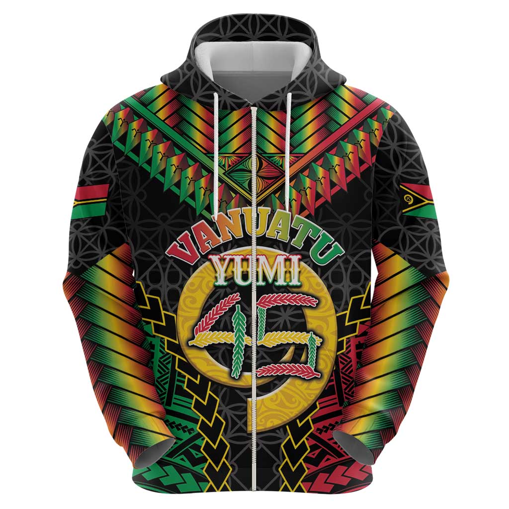 Vanuatu 45th Anniversary Independence Day Hoodie Melanesian Warrior With Sand Drawing Pattern LT05