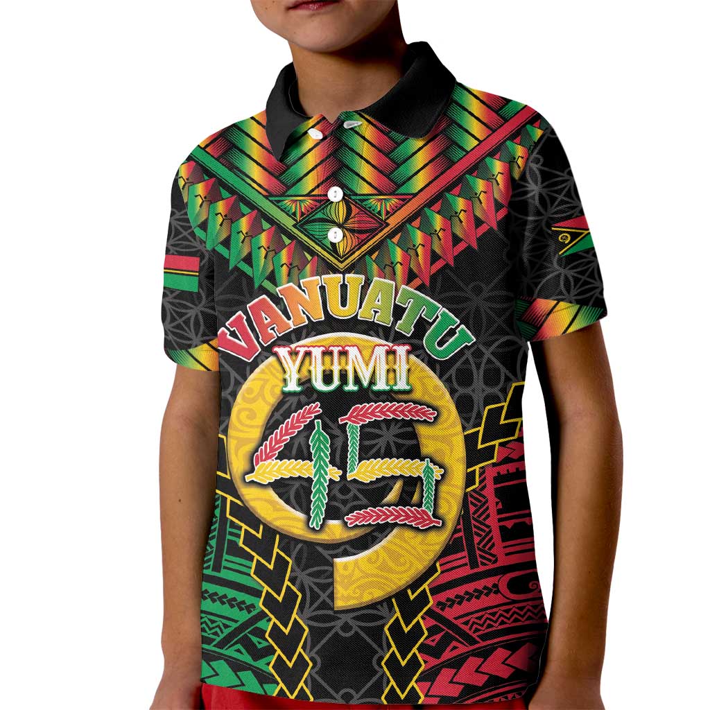 Vanuatu 45th Anniversary Independence Day Kid Polo Shirt Melanesian Warrior With Sand Drawing Pattern LT05