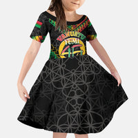 Vanuatu 46th Anniversary Independence Day Kid Short Sleeve Dress Melanesian Warrior With Sand Drawing Pattern LT05 KID Black - Polynesian Pride