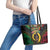 Vanuatu 45th Anniversary Independence Day Leather Tote Bag Melanesian Warrior With Sand Drawing Pattern LT05