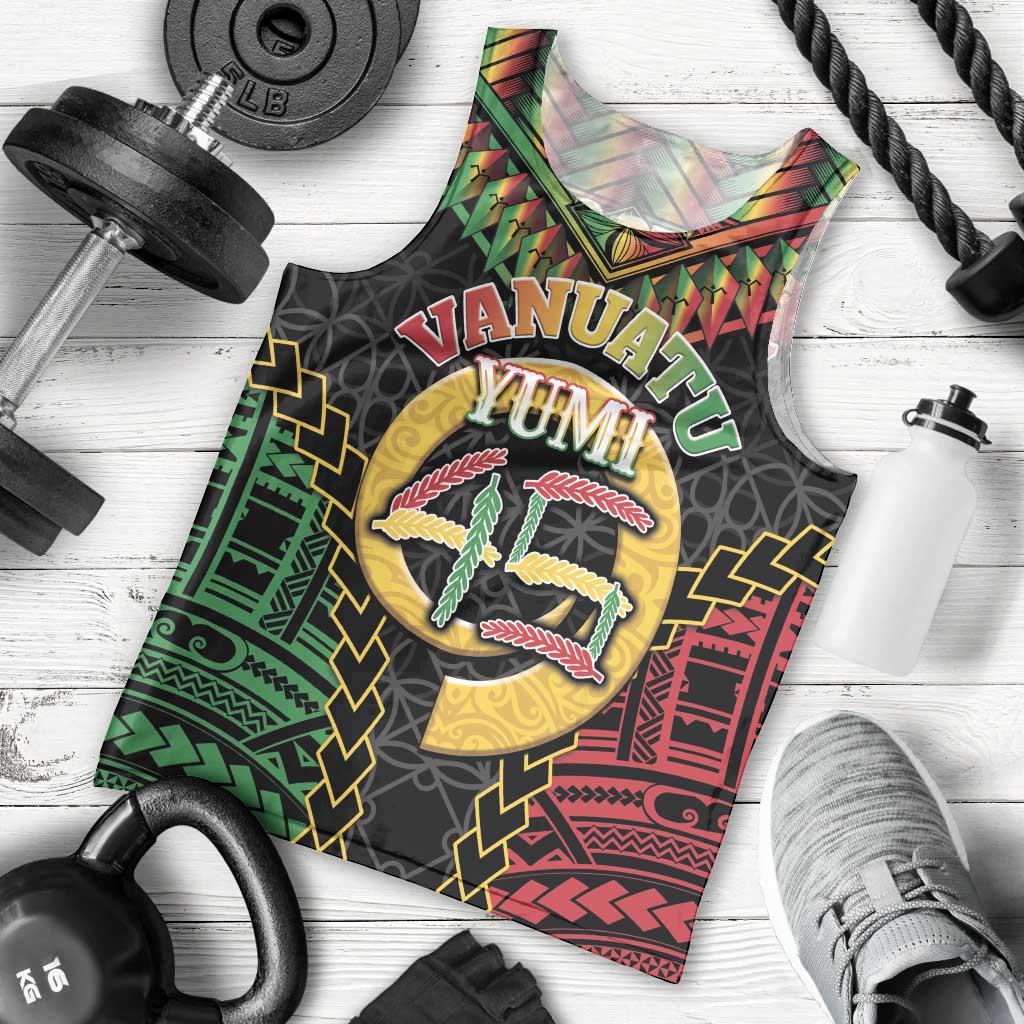 Vanuatu 45th Anniversary Independence Day Men Tank Top Melanesian Warrior With Sand Drawing Pattern LT05