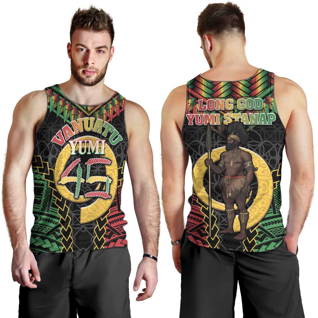 Vanuatu 45th Anniversary Independence Day Men Tank Top Melanesian Warrior With Sand Drawing Pattern LT05