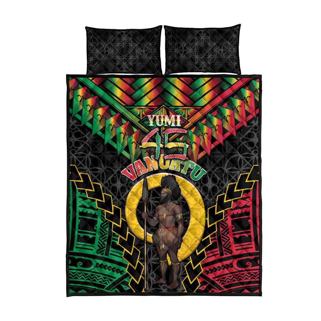 Vanuatu 45th Anniversary Independence Day Quilt Bed Set Melanesian Warrior With Sand Drawing Pattern LT05