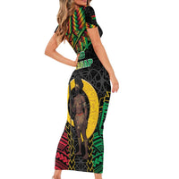 Vanuatu 45th Anniversary Independence Day Short Sleeve Bodycon Dress Melanesian Warrior With Sand Drawing Pattern LT05