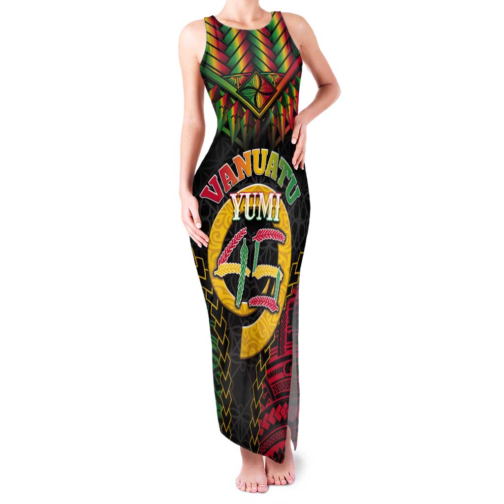 Vanuatu 45th Anniversary Independence Day Tank Maxi Dress Melanesian Warrior With Sand Drawing Pattern LT05