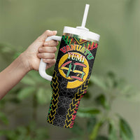 Vanuatu 45th Anniversary Independence Day Tumbler With Handle Melanesian Warrior With Sand Drawing Pattern LT05