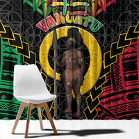 Vanuatu 45th Anniversary Independence Day Window Curtain Melanesian Warrior With Sand Drawing Pattern LT05