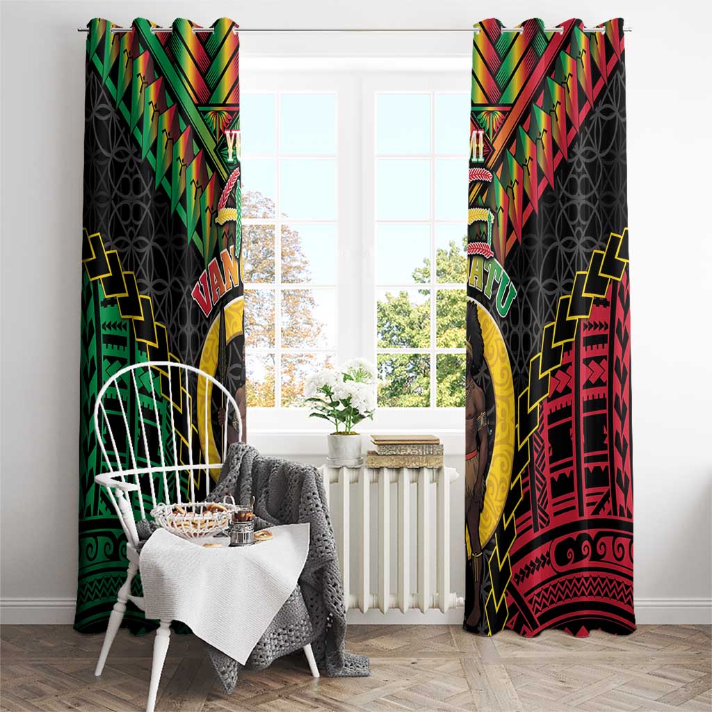 Vanuatu 45th Anniversary Independence Day Window Curtain Melanesian Warrior With Sand Drawing Pattern LT05