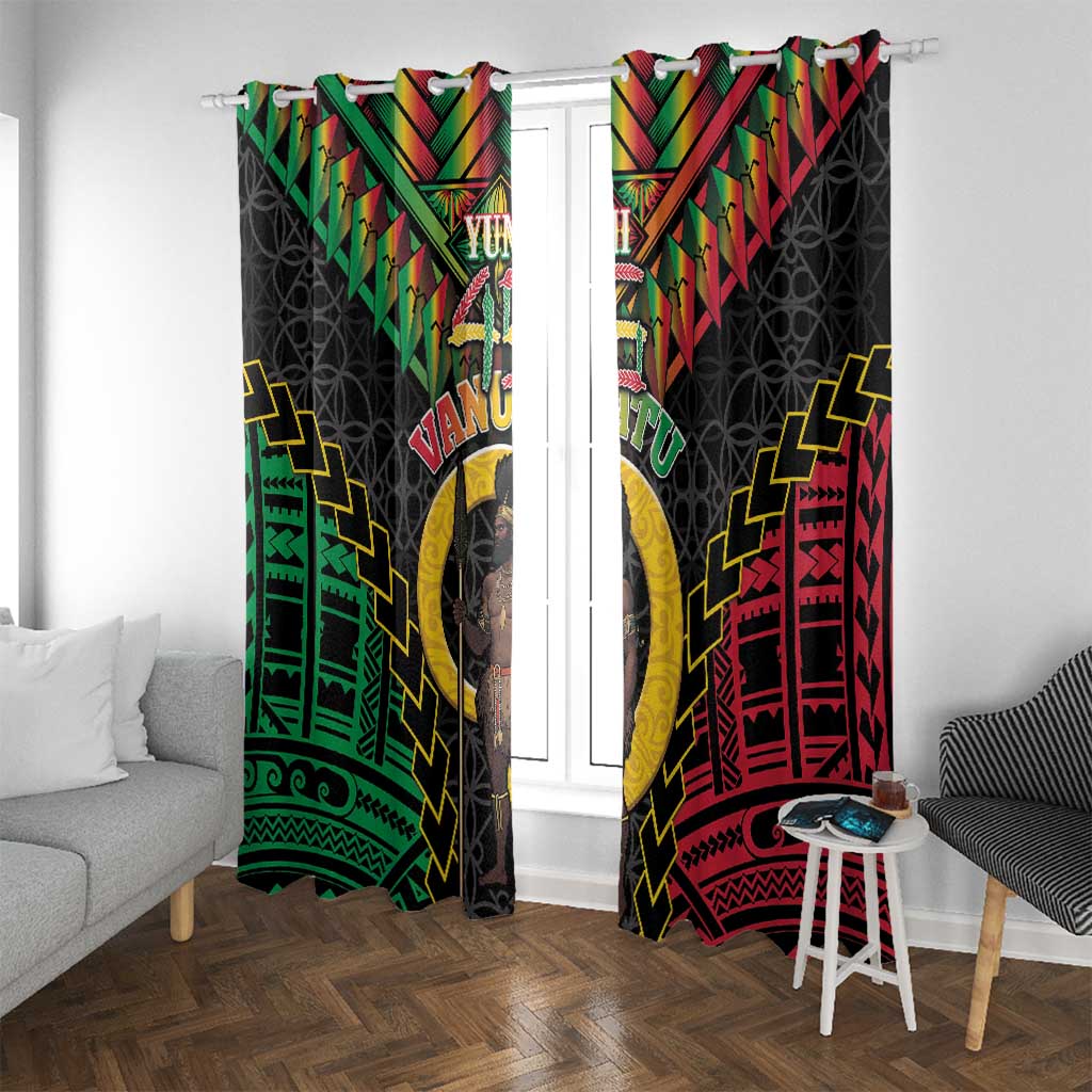 Vanuatu 45th Anniversary Independence Day Window Curtain Melanesian Warrior With Sand Drawing Pattern LT05