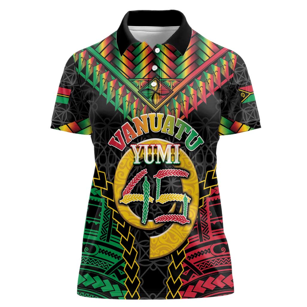 Vanuatu 45th Anniversary Independence Day Women Polo Shirt Melanesian Warrior With Sand Drawing Pattern LT05