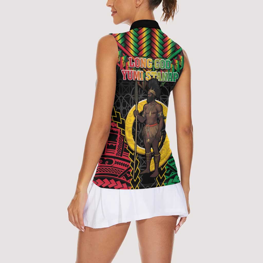 Vanuatu 45th Anniversary Independence Day Women Sleeveless Polo Shirt Melanesian Warrior With Sand Drawing Pattern LT05