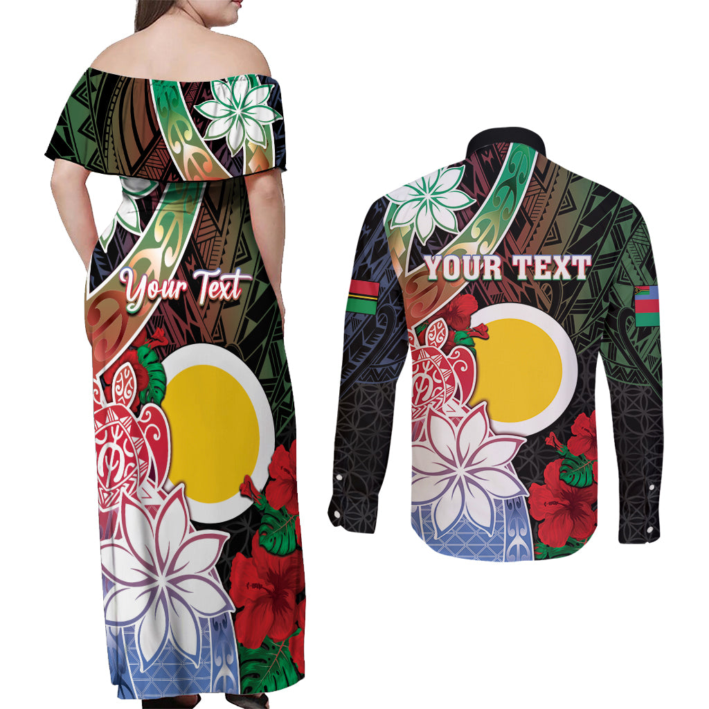 Personalised Vanuatu Shefa Day Couples Matching Off Shoulder Maxi Dress and Long Sleeve Button Shirt Floral Pattern LT05 - Polynesian Pride
