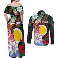 Personalised Vanuatu Shefa Day Couples Matching Off Shoulder Maxi Dress and Long Sleeve Button Shirt Floral Pattern LT05 - Polynesian Pride