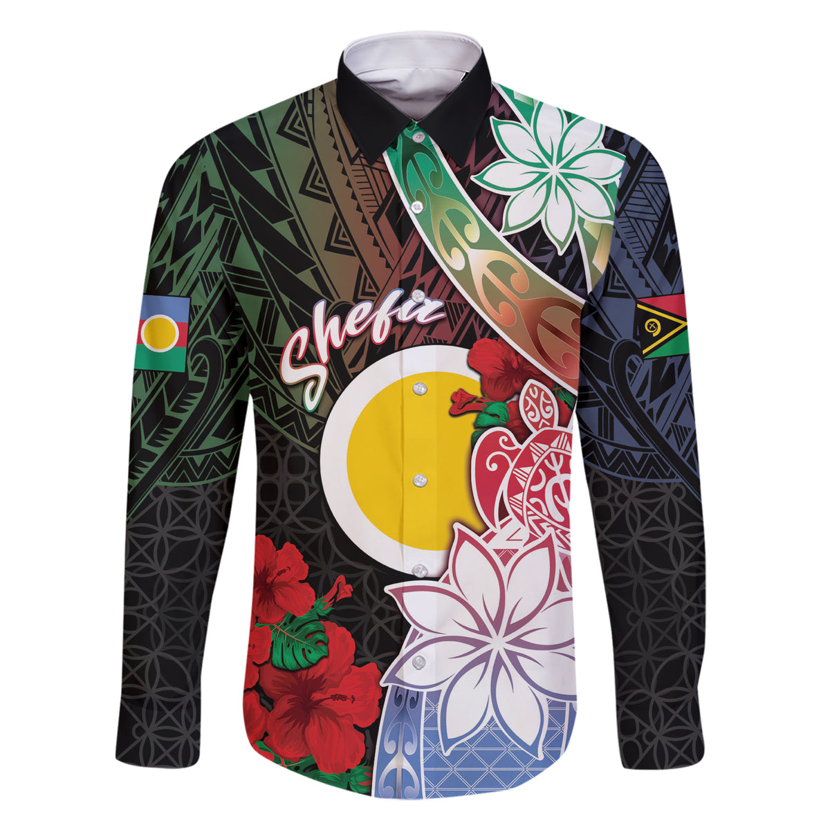 Personalised Vanuatu Shefa Day Family Matching Short Sleeve Bodycon Dress and Hawaiian Shirt Floral Pattern