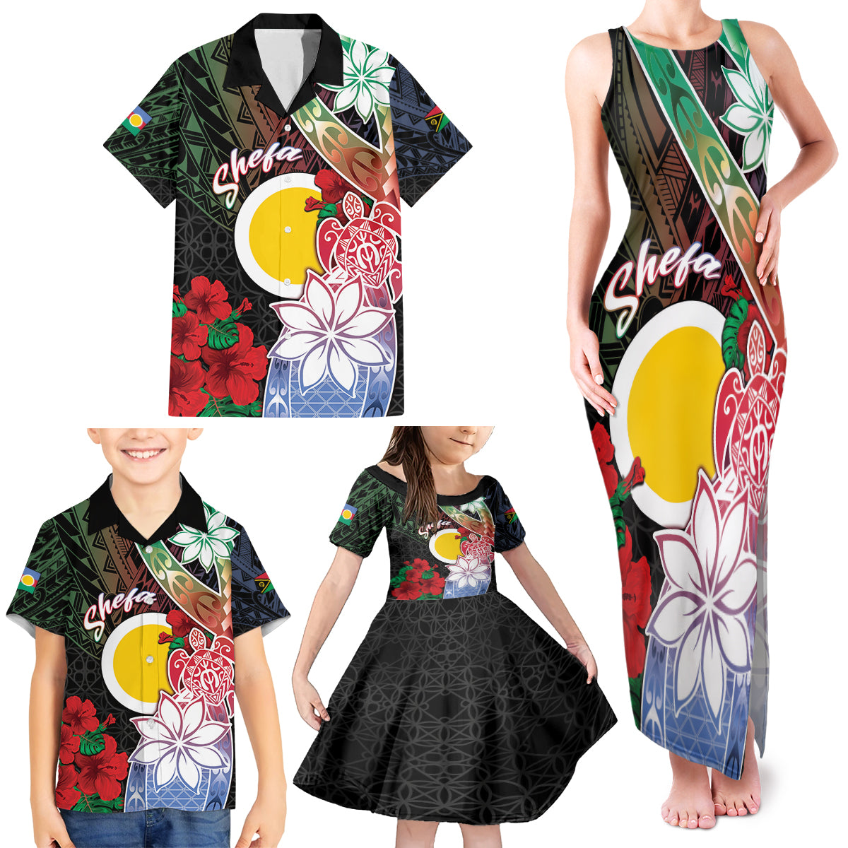 Personalised Vanuatu Shefa Day Family Matching Tank Maxi Dress and Hawaiian Shirt Floral Pattern LT05 - Polynesian Pride