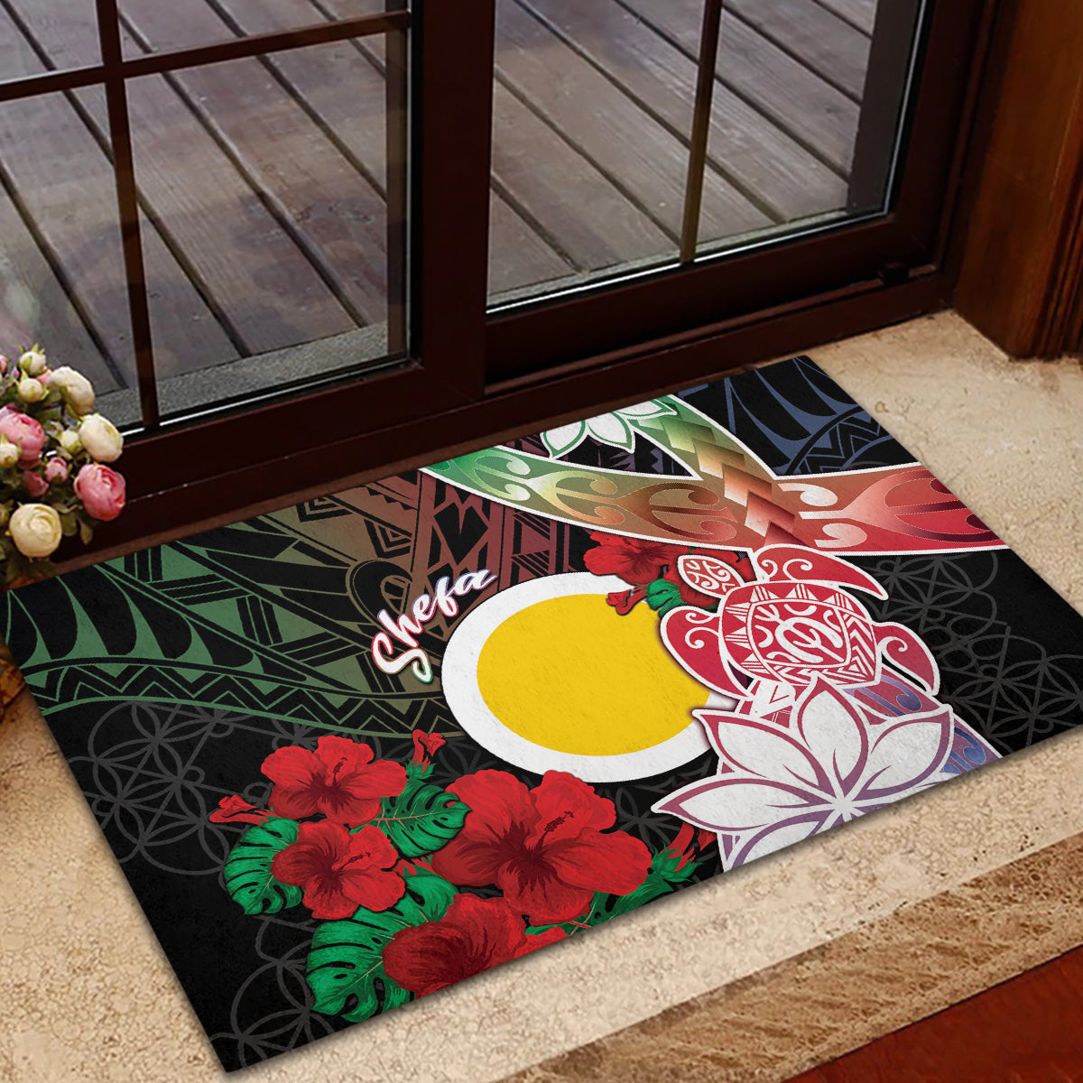 Vanuatu Shefa Day Rubber Doormat Floral Pattern