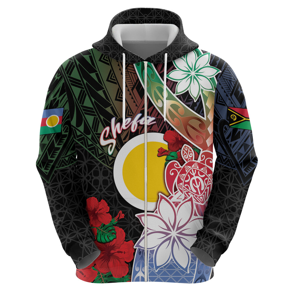 Personalised Vanuatu Shefa Day Zip Hoodie Floral Pattern