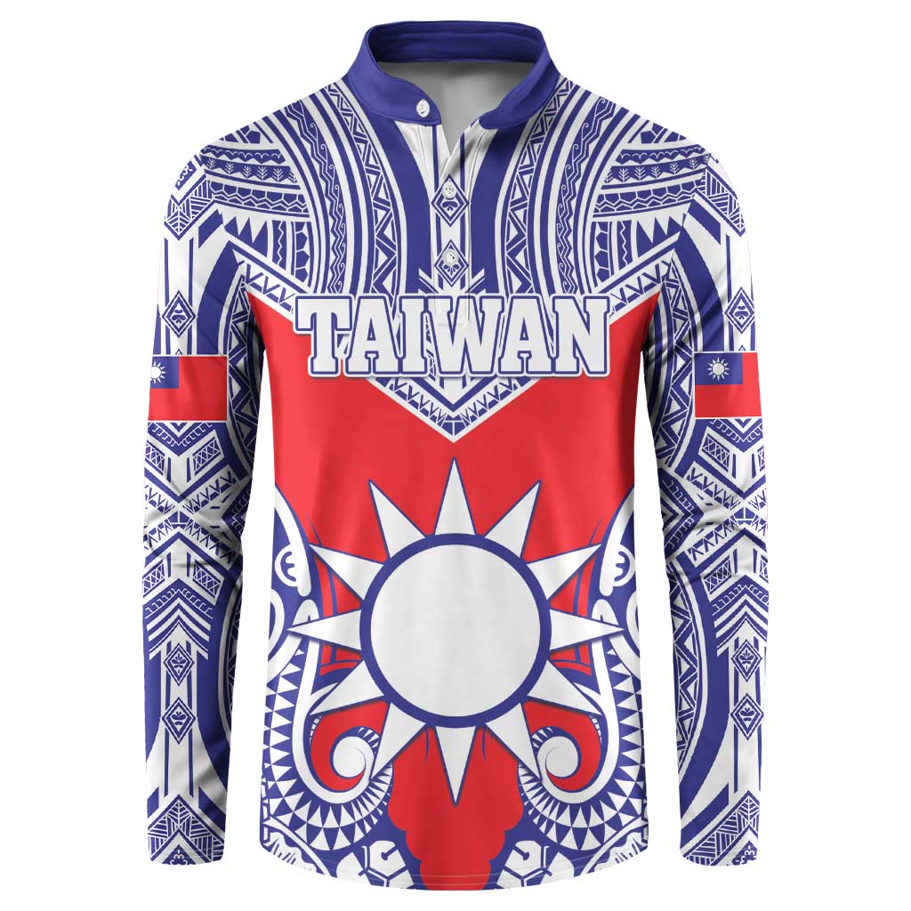 Personalised Taiwan Button Sweatshirt Austronesian Tribal Tattoo Red - Polynesian Pride
