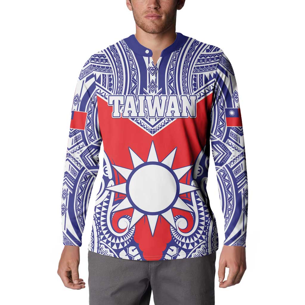 Personalised Taiwan Button Sweatshirt Austronesian Tribal Tattoo Red - Polynesian Pride